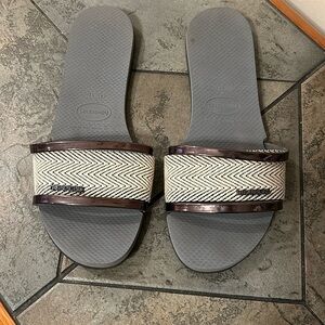Havaianas You Trancoso Women's Steel Grey Premium Slide Sandals flip flops 11/12